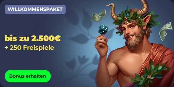 Welcome bonus up to €2,500 + 250 free spins with a mythological figure