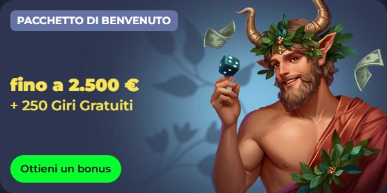 Welcome bonus offer: up to €2,500 + 250 free spins with a mythological figure.