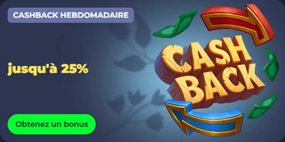 Weekly cashback up to 25% with a "Get a bonus" button