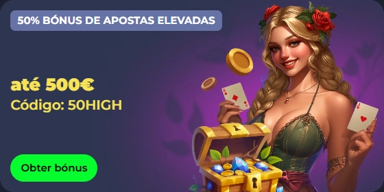 Woman with cards and treasure chest, 500€ bonus, code 50HIGH