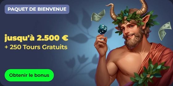 Casino welcome bonus: up to €2,500 + 250 free spins with a mythological figure