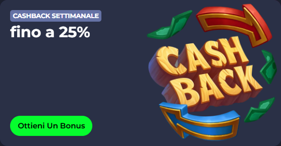 Weekly cashback up to 25% with a "Get a Bonus" button