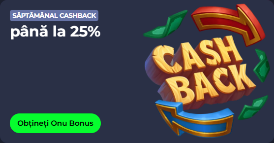 Weekly cashback up to 25% offer with a "Get Bonus" button