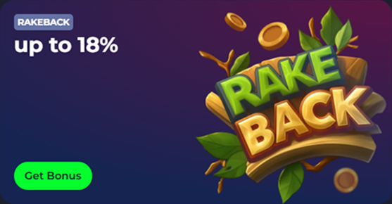 Rakeback up to 18% bonus offer with coins and leaves