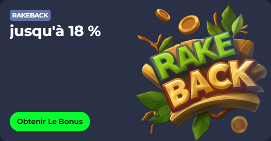 Rakeback offer up to 18% with "Obtenir Le Bonus" button