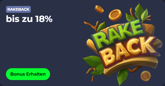 Rakeback up to 18% bonus offer with "Bonus Erhalten" button