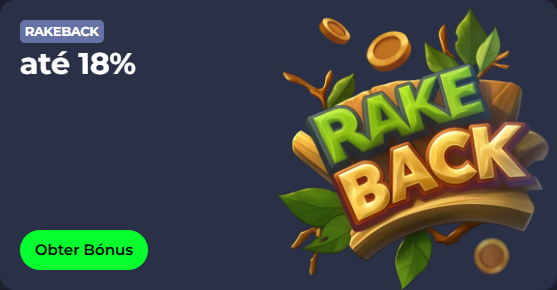 Rakeback up to 18% offer with a "Obter Bônus" button