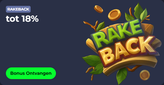 Rakeback offer up to 18% with "Bonus Ontvangen" button