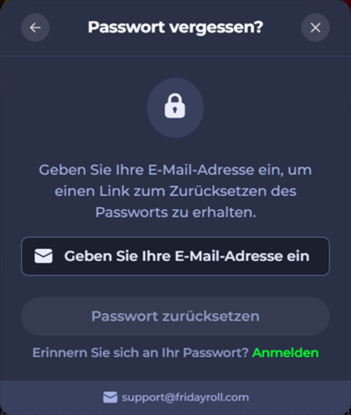 Password reset screen: Enter email to receive password reset link