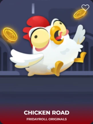 Cartoon chicken running on a road, chasing gold coins, from Chicken Road game