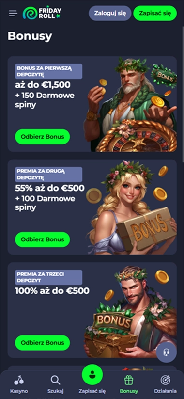 Friday Roll casino bonuses: deposit bonuses and free spins offers