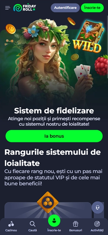 Woman with flower crown holding cards, "Wild" symbol, and "Inscrie-te" button