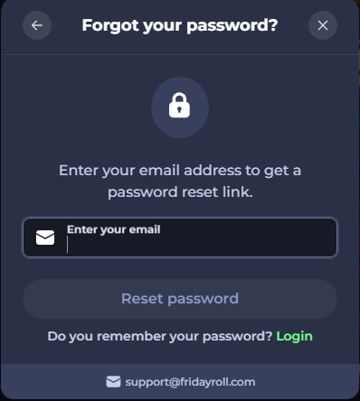 Forgot password screen: Enter email to get password reset link.